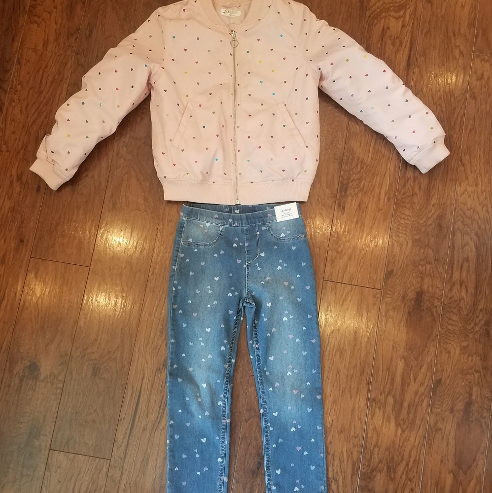 Girls 8 9 10 H&M heart jacket leggings jeggings outfit lot bundle set